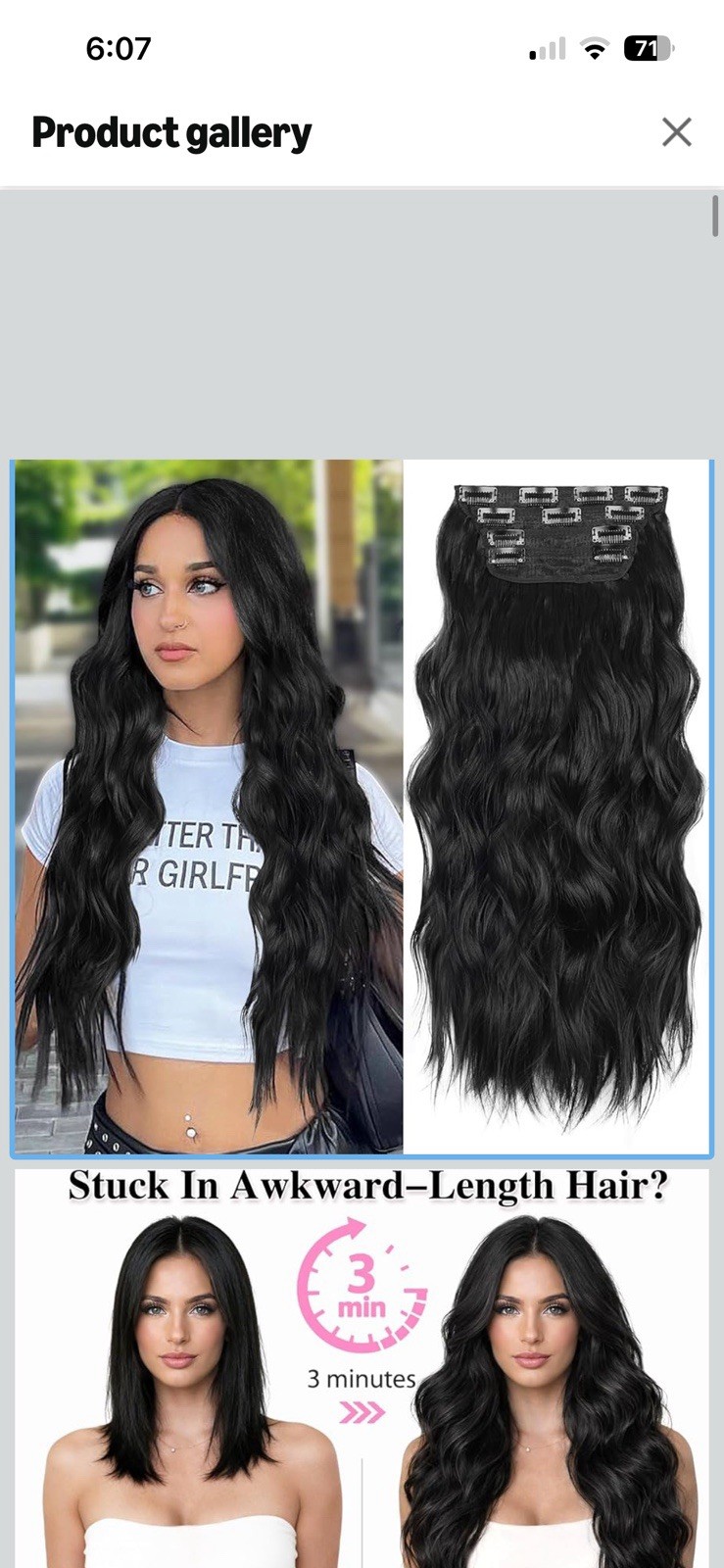 ALXNAN Clip in Long Wavy Synthetic Hair Extension 24 Inch Black Brown 4PCS Thick