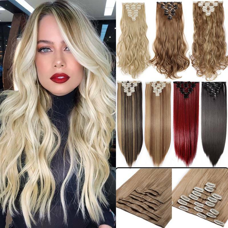 Real Natural Clip In Hair Extensions Extension 8 Piece FULL HEAD Hair for Human