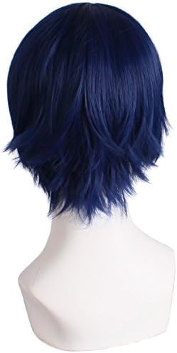 Men’s Short Straight Wig Cosplay Costume Wig (Midnight Blue)