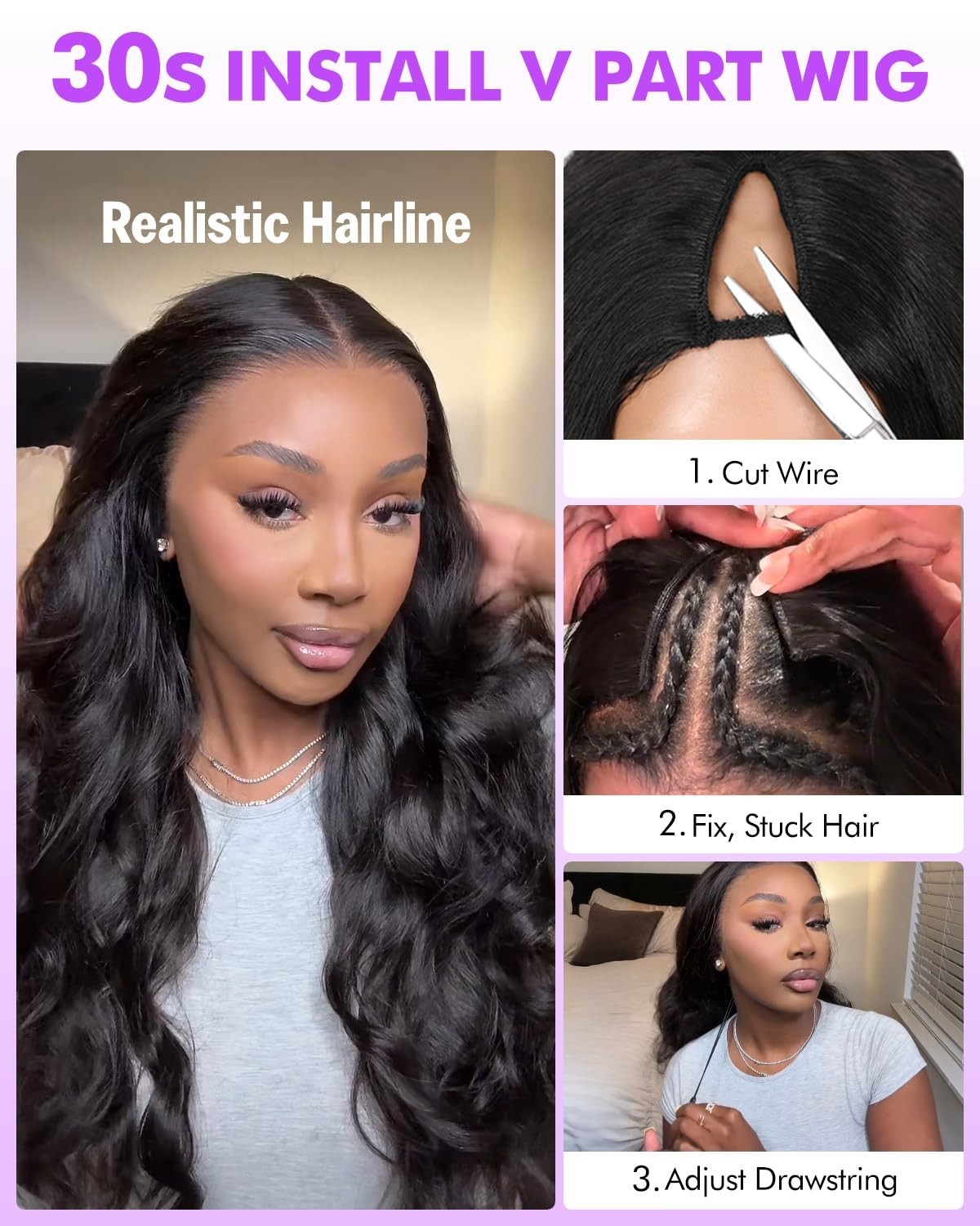 250% Density Body Wave V Part Human Hair Wig – Glueless Clip-In Half Wig, 20 Inc