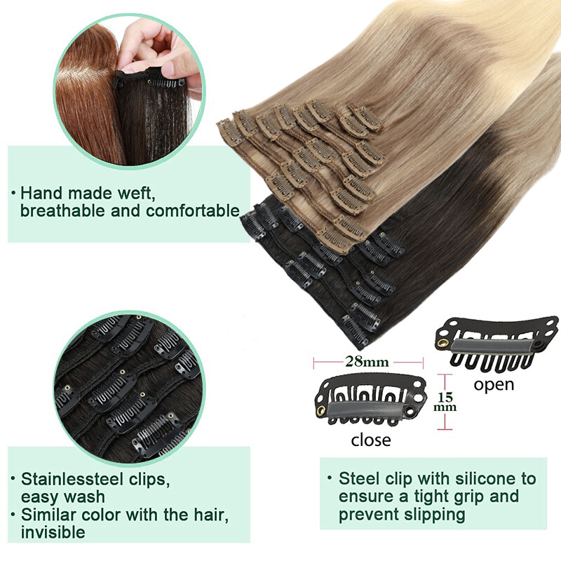 CLEARANCE Clip In 100% Remy 9A Remi Human Hair Extensions 8PCS Full Head 16-24″