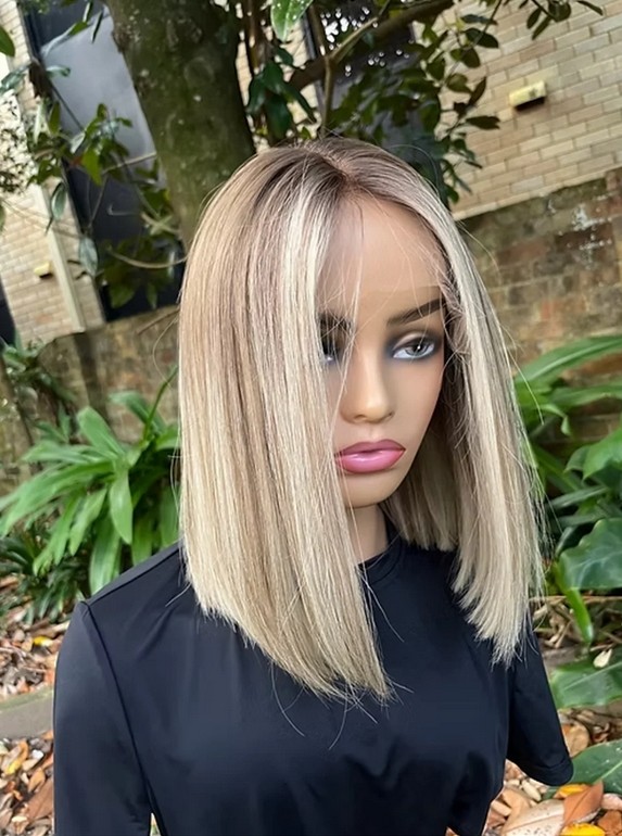 Ombre Ash Blonde Dark Straight 13×4 Lace Frontal 100% Human Hair Wig