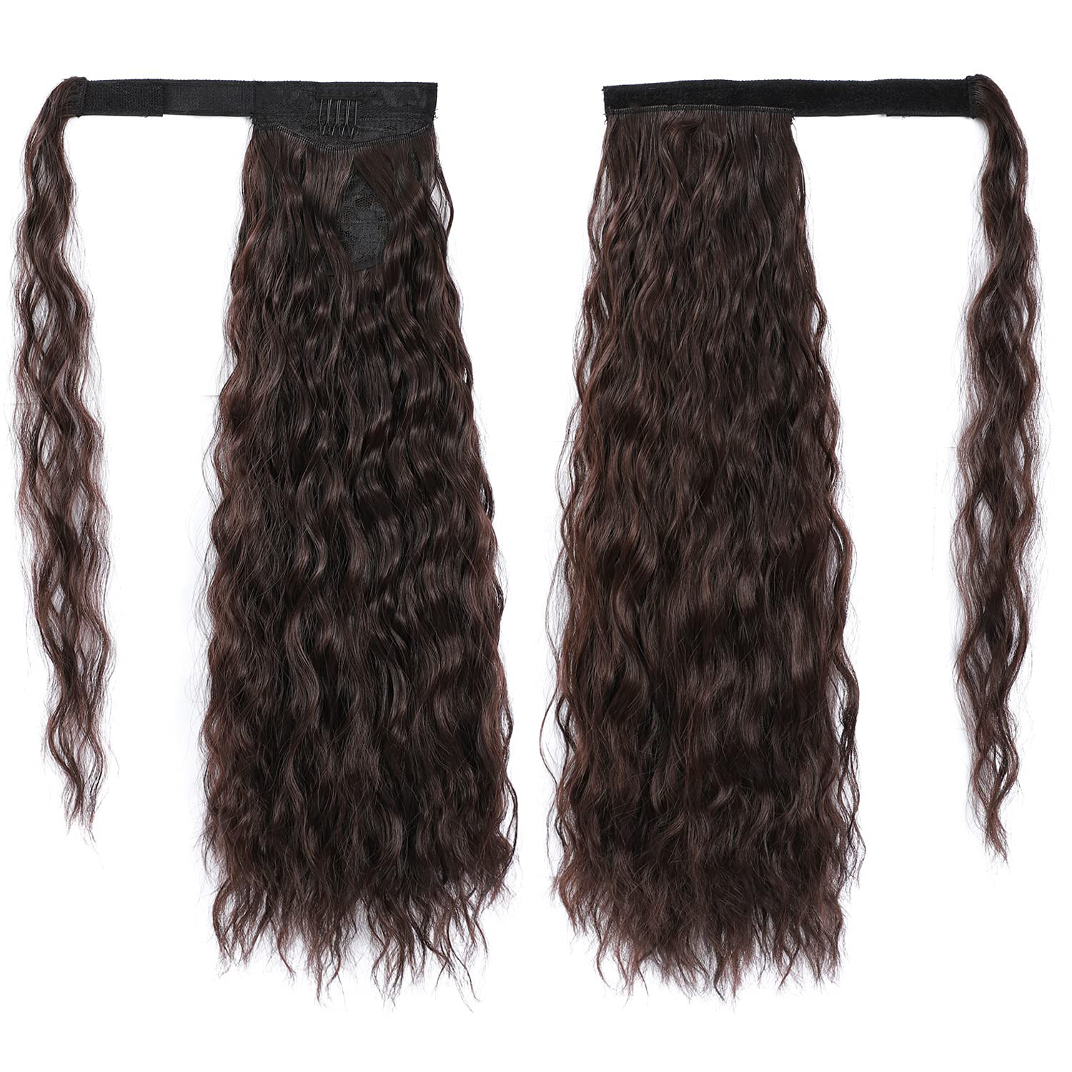 PEACOCO 16″ Wrap Corn Wave Ponytail Extension brown 2# synthetic hairpiece YMT01