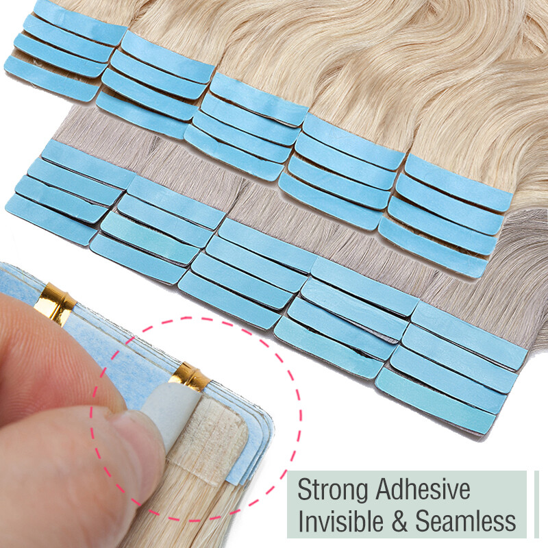 Body Wave Thick Tape In Skin Weft 100% Remy Human Hair Extensions Full Head 150g