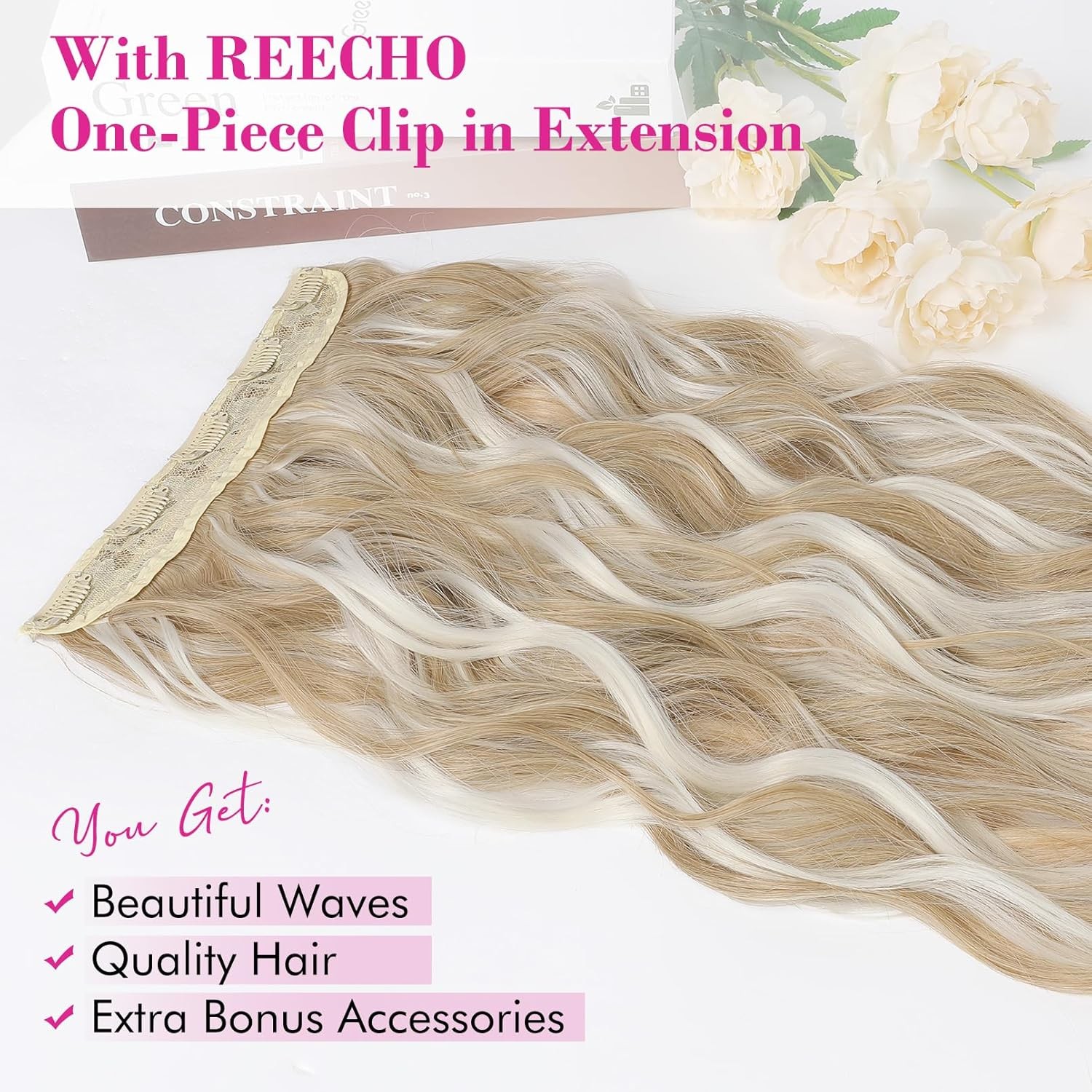 Blonde Hair Extensions, 20” One Piece Clip in Hair Extensions