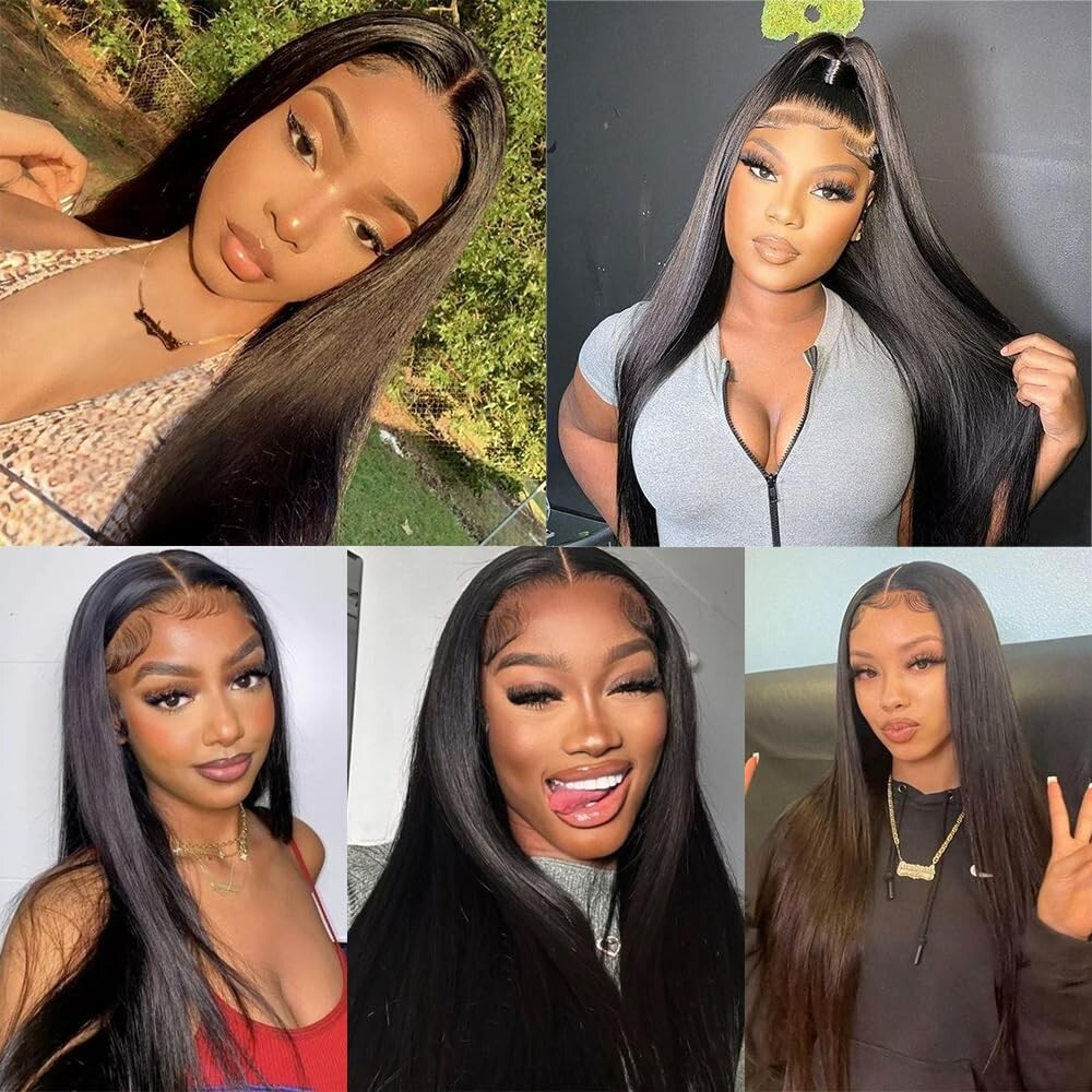 30″ Natural Synthetic Lace Front Wigs Black Long Straight Hair Heat Resistant US