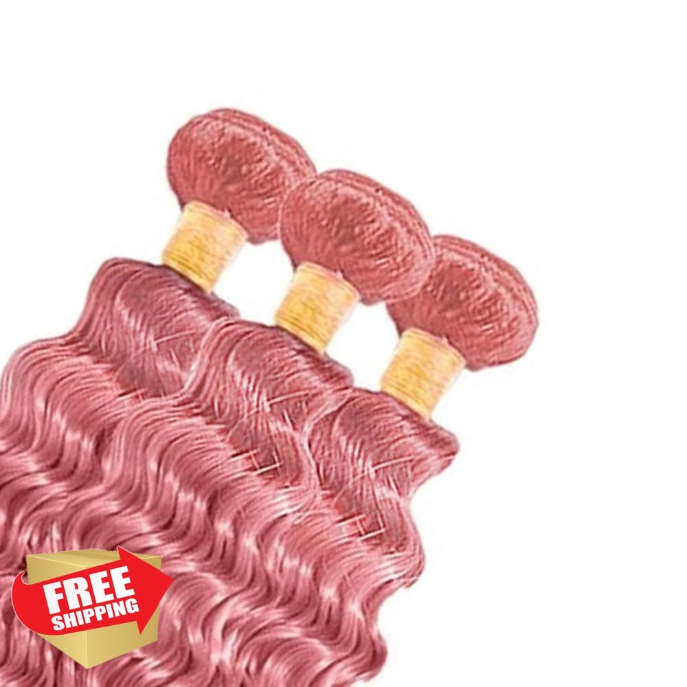 FuivJuix 3 Bundles 20 22 24 Inch Pink Deep Wave Hair