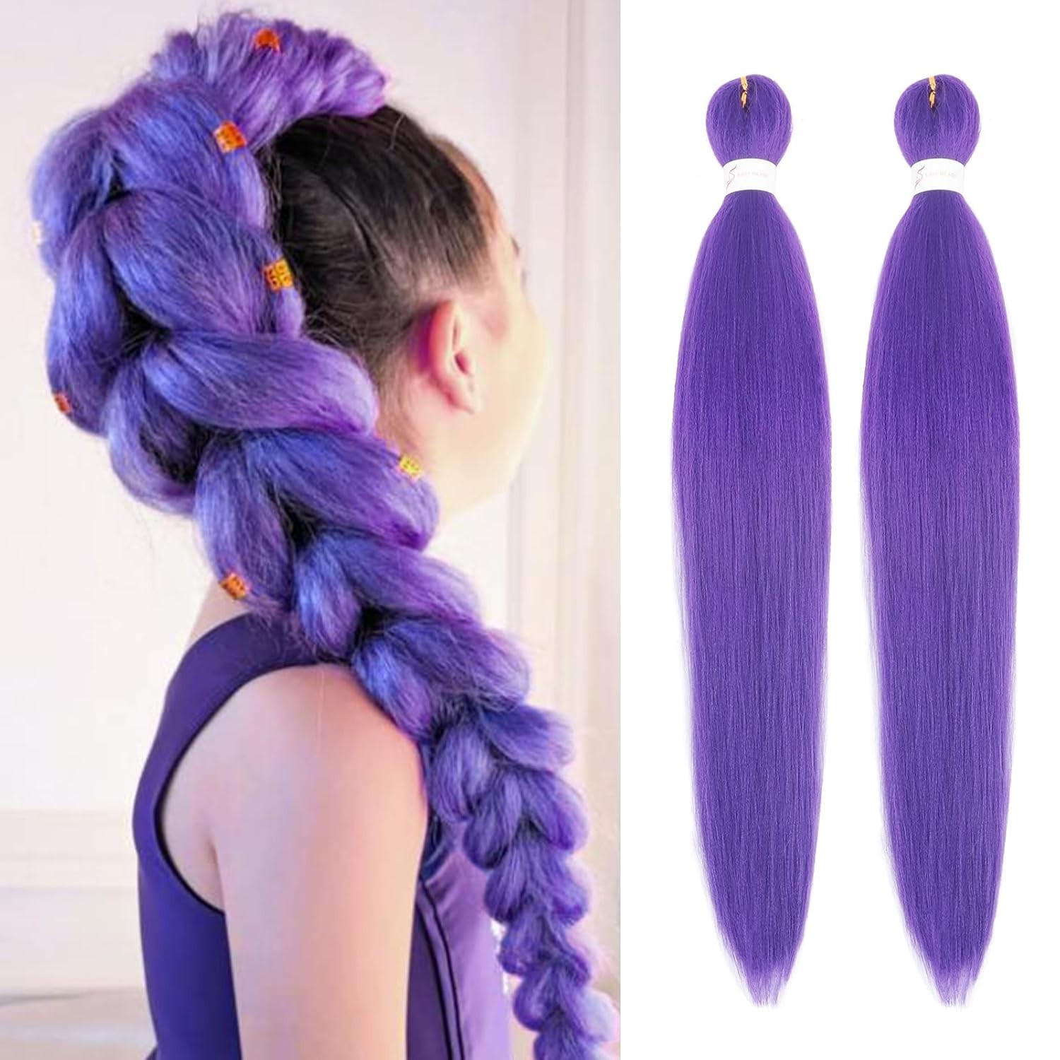 Pack of 2 Long Wavy Purple Braiding Hair – Flawlessly Pre-Stretched for Easy Use