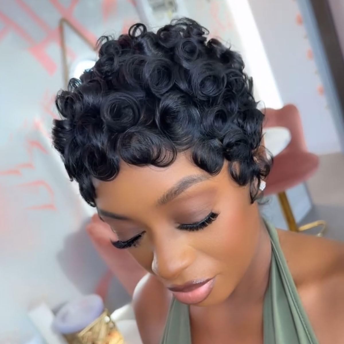 Pixie Cut Wigs for Black Women Brazilian Curly Pixie Cut Wig Human Hair Glueless