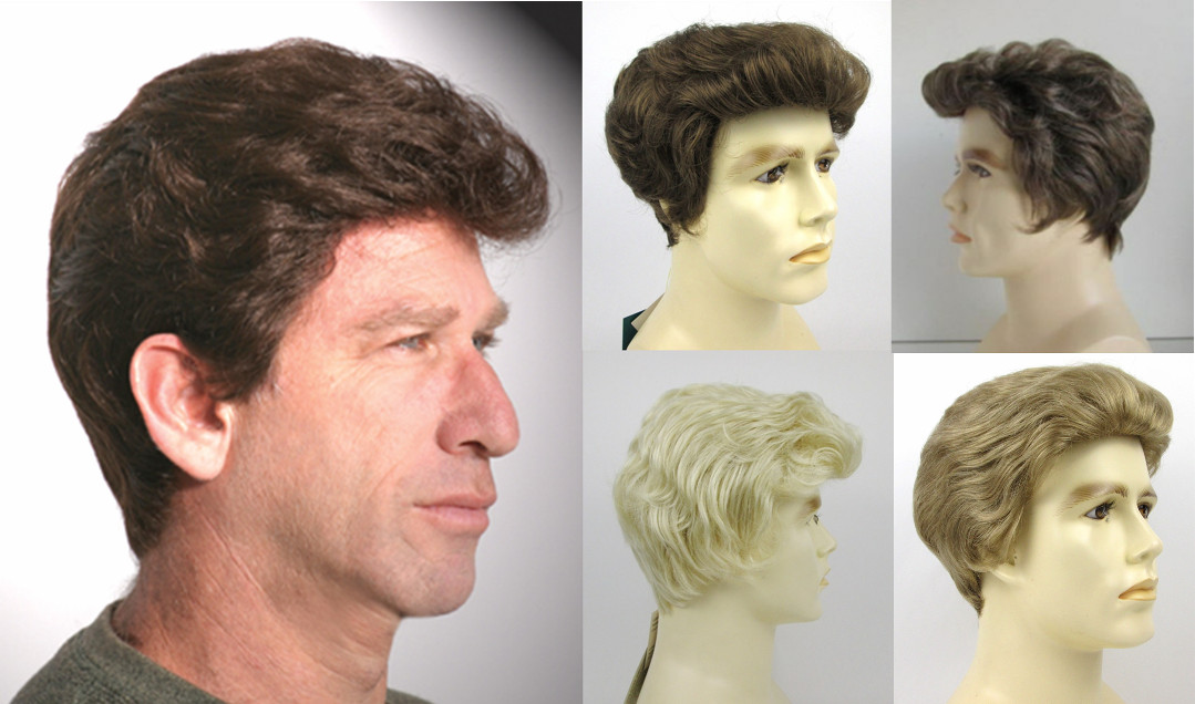 MENS MALE SHORT STRAIGHT HAIR WIG FEATHERED BACK POMPADOUR SIDE PART GREGORY