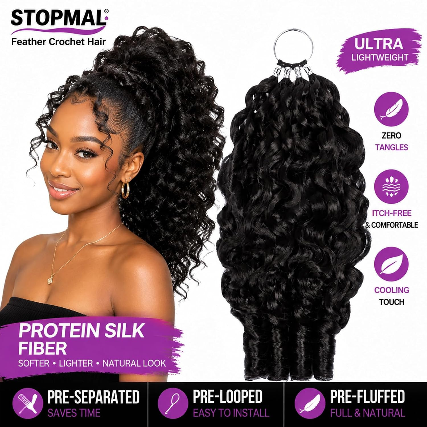 Miracle Knots Feather Crochet Hair Extensions for Black Women, 18 Inch 5 Packs 3