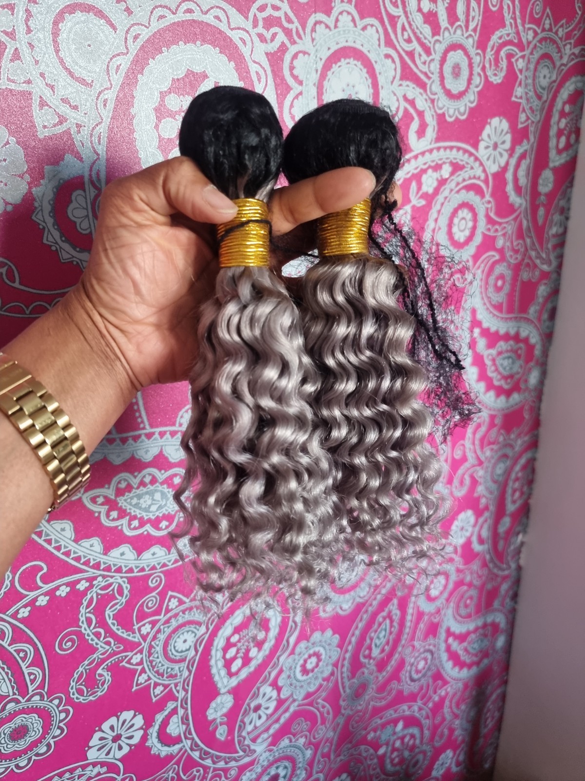 12A BRAZILIAN HUMAN HAIR DEEP WAVES 12+12INCH 2BUNDLES 200g 1b#/SILVER GREY ROOT