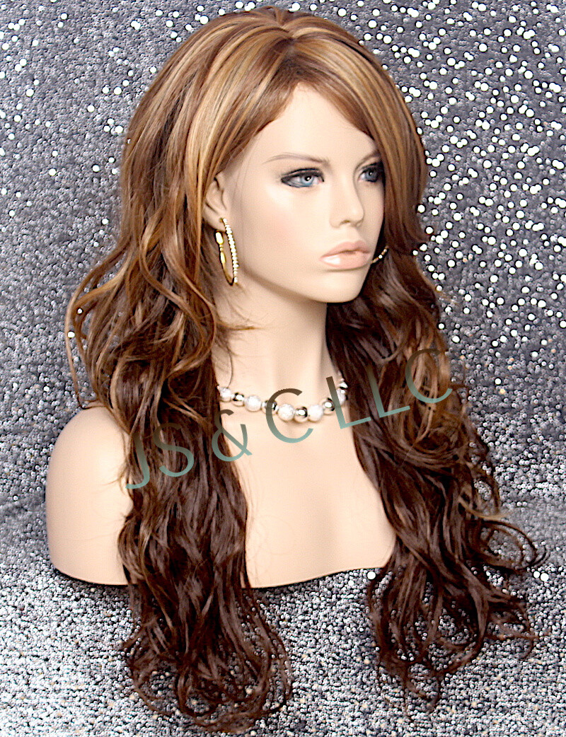 Human Hair Blend Full WIG HEAT OK WAVY Long WBCA Auburn BRown Blonde mixed D8/12