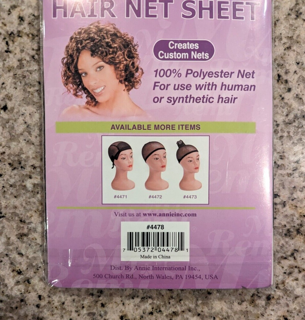NEW ANNIE BLACK WEAVING HAIR NET SHEET #4478 100% POLYESTER NET 17″ x 27.5″