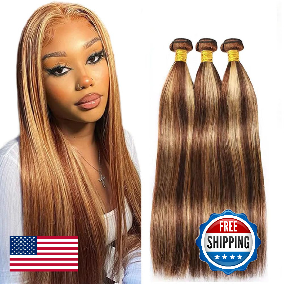 Hrceyocr P4/27 Brown Bundles Human Hair Straight Bundles 30 30 30 Inch Human