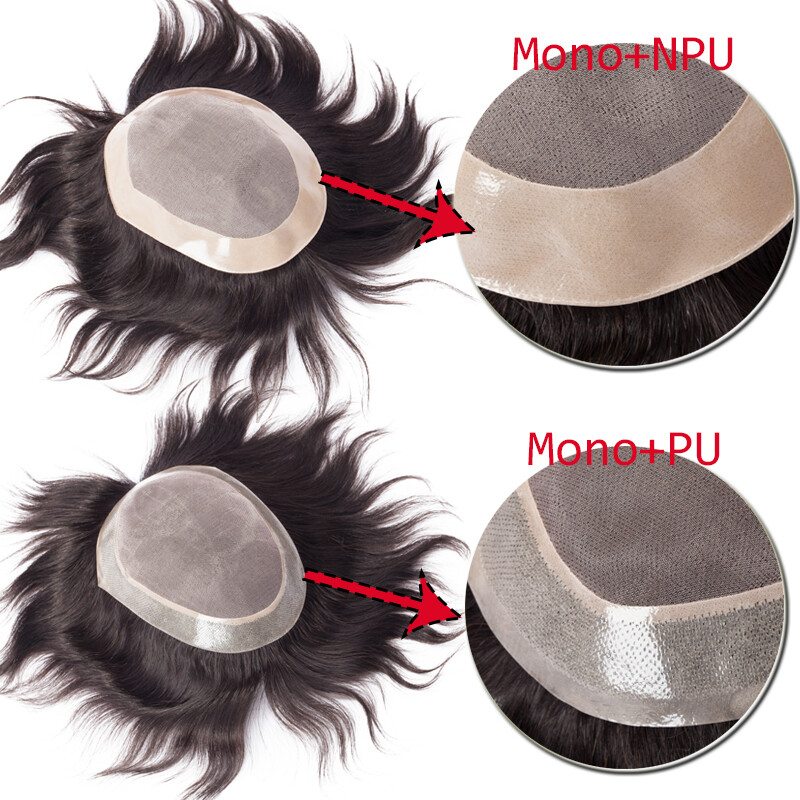 MONO Mens Toupees Replacement System Wigs 100% Real Virgin Human Hair Straight F