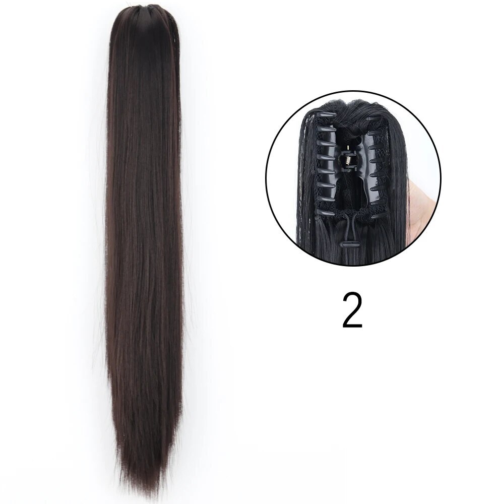 Long Straight Claw Clip On Ponytail Hair Extensions 24Inch Heat Resistant Pony