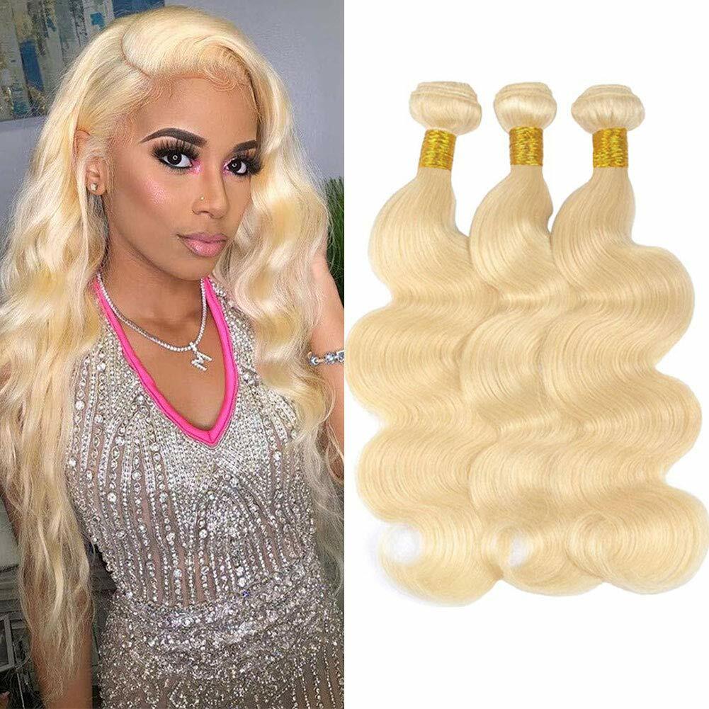 613 Blonde Human Hair 3 Bundles Brazilian Body Wave Weave Extensions 50G Per USA