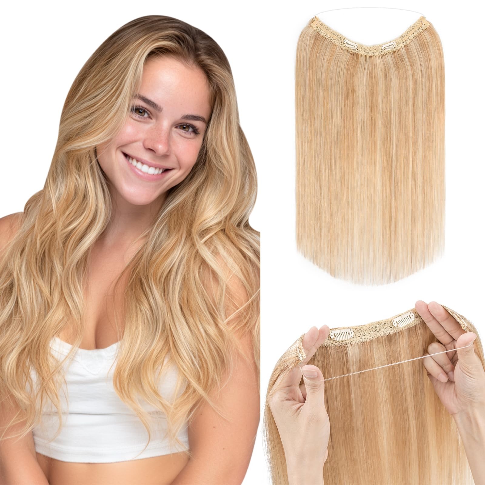 Hairro Halo Wire Hair Extensions Human Hair Fish Line Invisible In Extensions