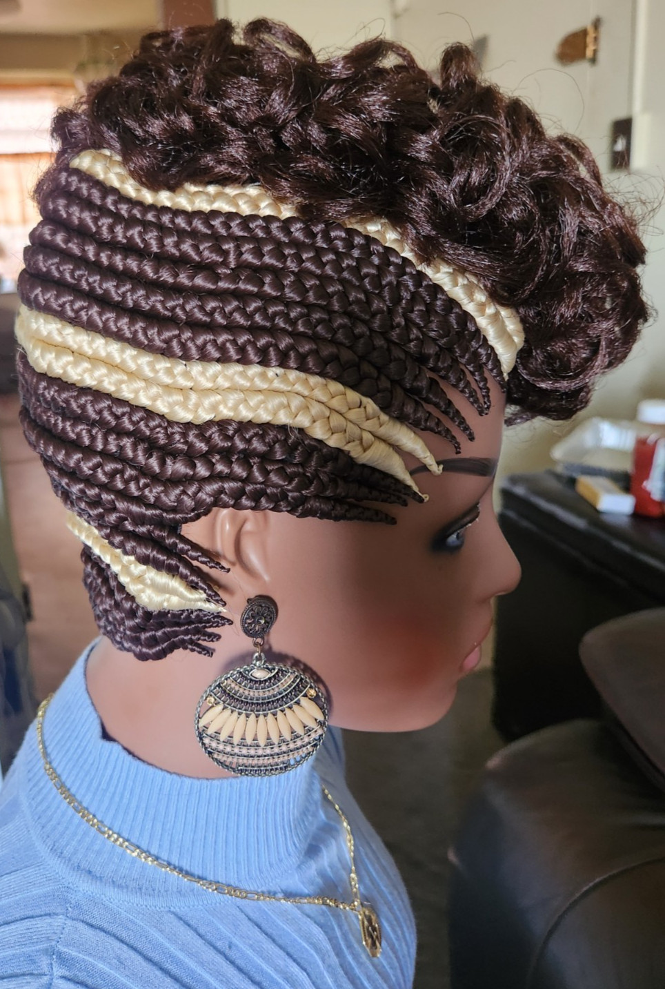 Fully Hand Braided box curly Mohawk braids cornrow wig Dark brown/Blonde