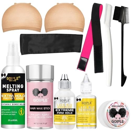 Wig Accessory Kit – Lace Front Glue, Remover, Caps, Elastic Band, Hair Wax & Mor