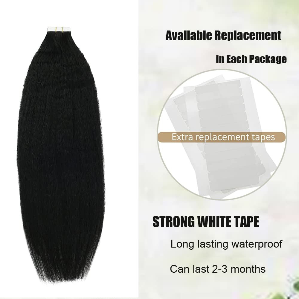 Sunfa Kinky Straight Tape In Hair Extensions For Black Women 14 Inch 20Pcs 50G