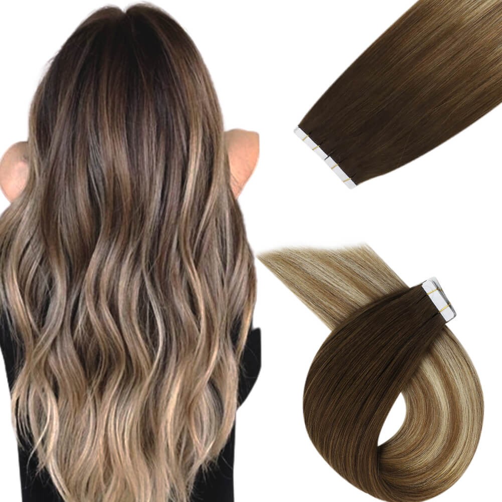 Sunny Hair TAPE-IN 20in Brown/Blonde Straight Human Hair Extensions TP_SUN 50G