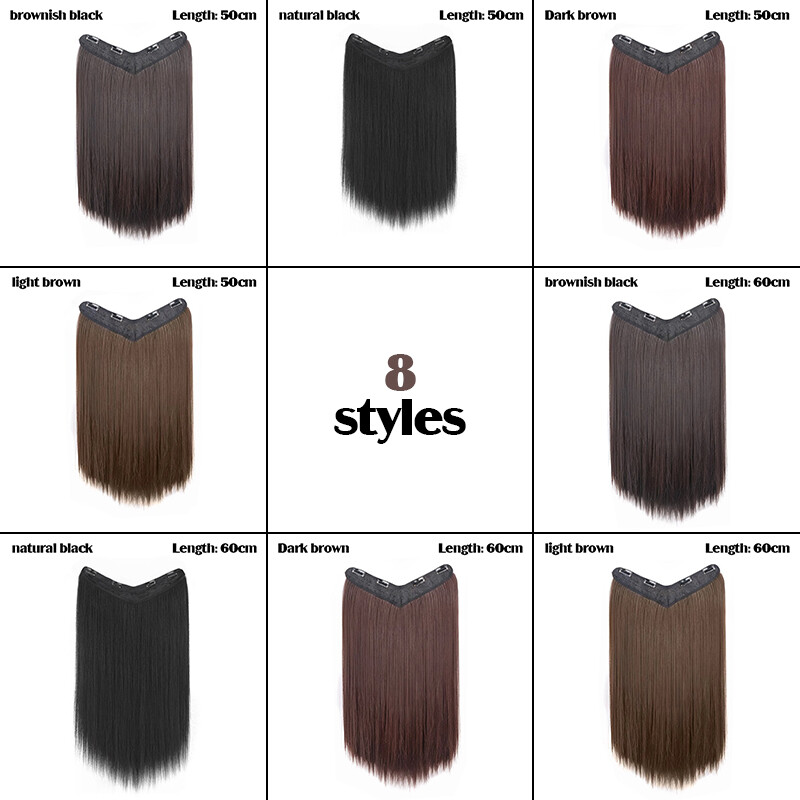 Long Hair Extension Clip in Hair One Piece V-Shaped Natural Hairpiece for Women