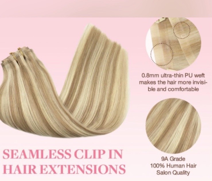 GOO GOO 14″ Seamless Hair Extensions 130g 9Pc Dark Blonde Bleach Blonde P18A/613