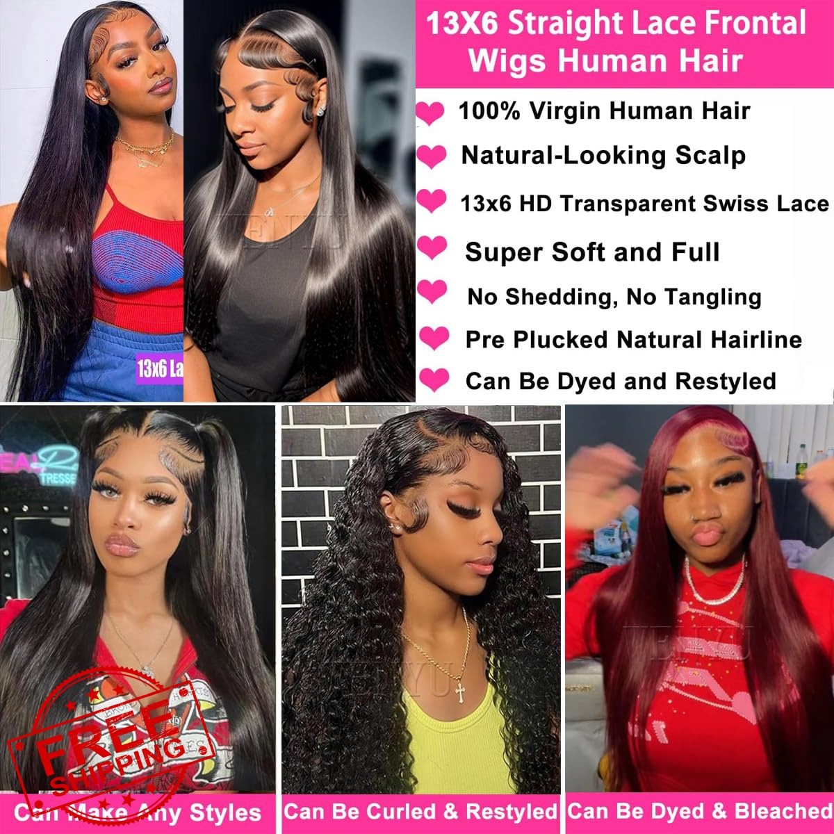 wenyu 28 Inch Straight 13×6 Glueless Lace Front Wig