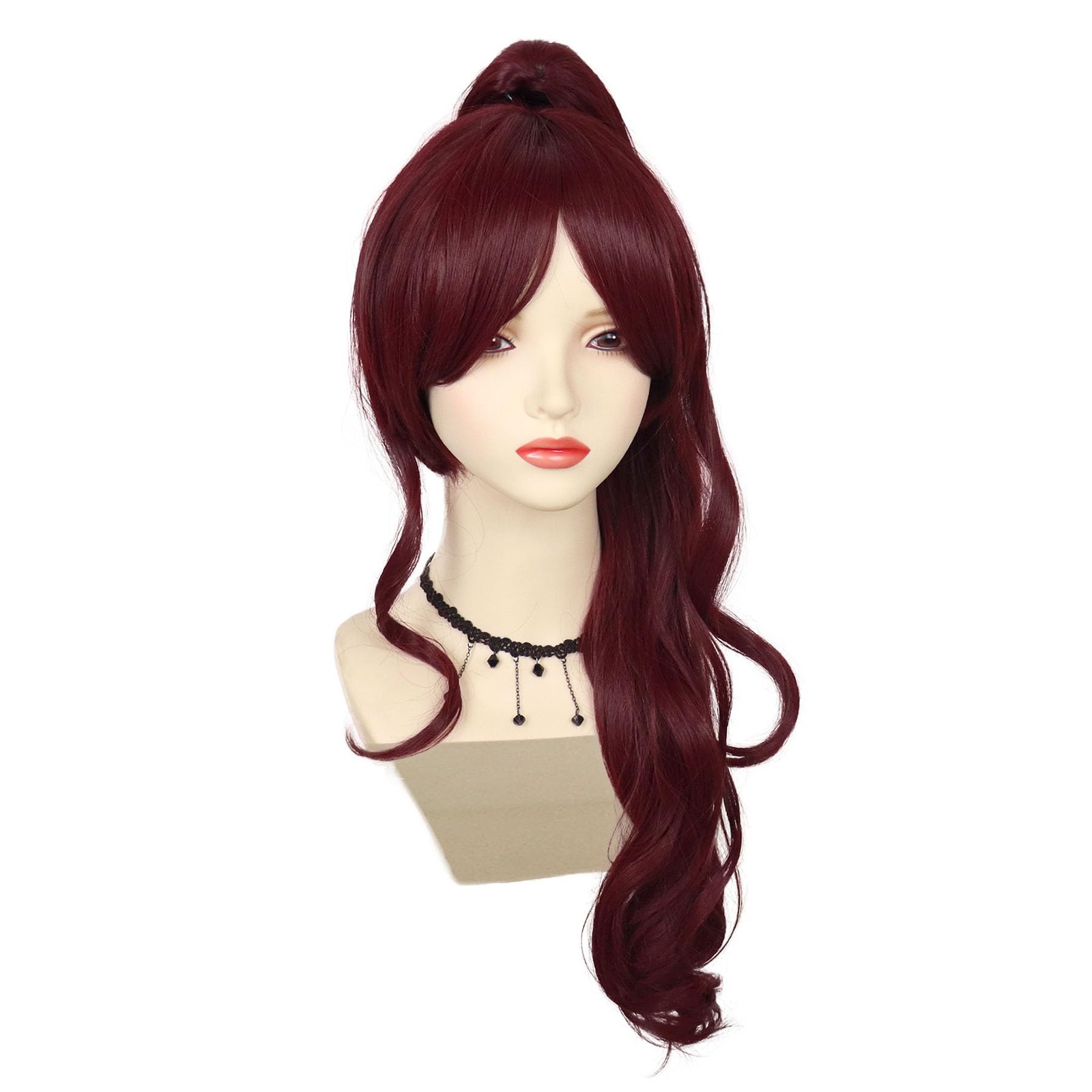 Short Wine Red Wigs for Women with 27 inch Long Ponytail in Deep Burgundy wit…