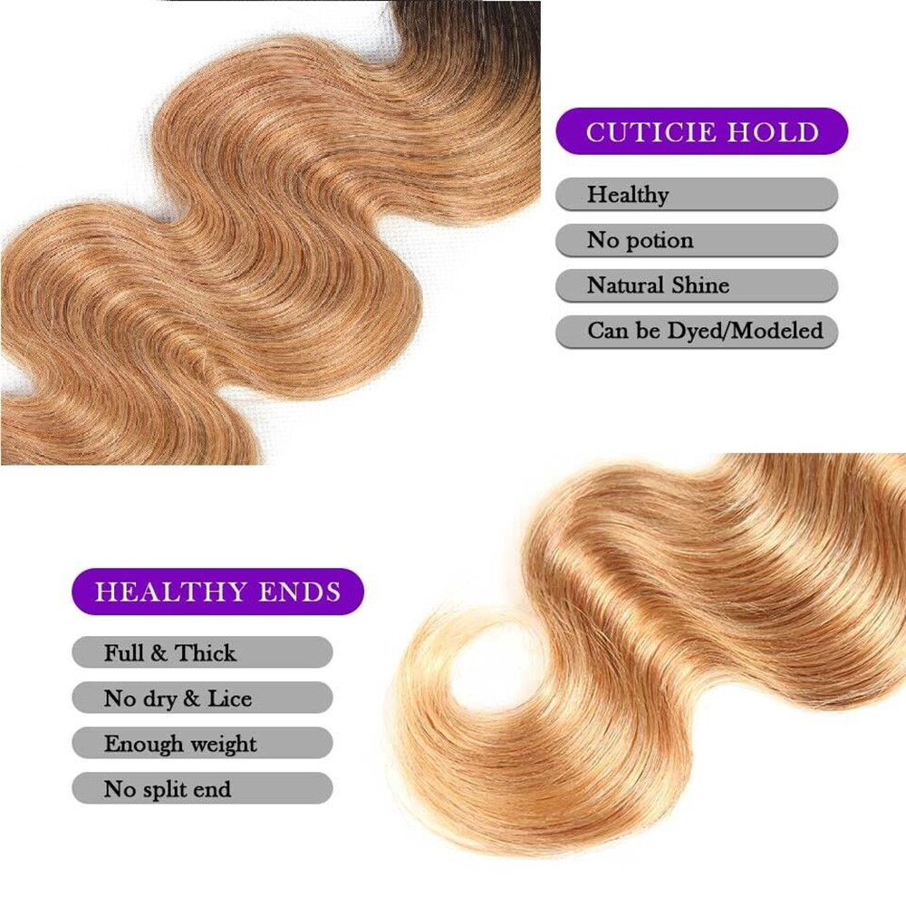 Body Wave 3 Bundles With Closure 1B/27 color Human Hair 100g/Bundle