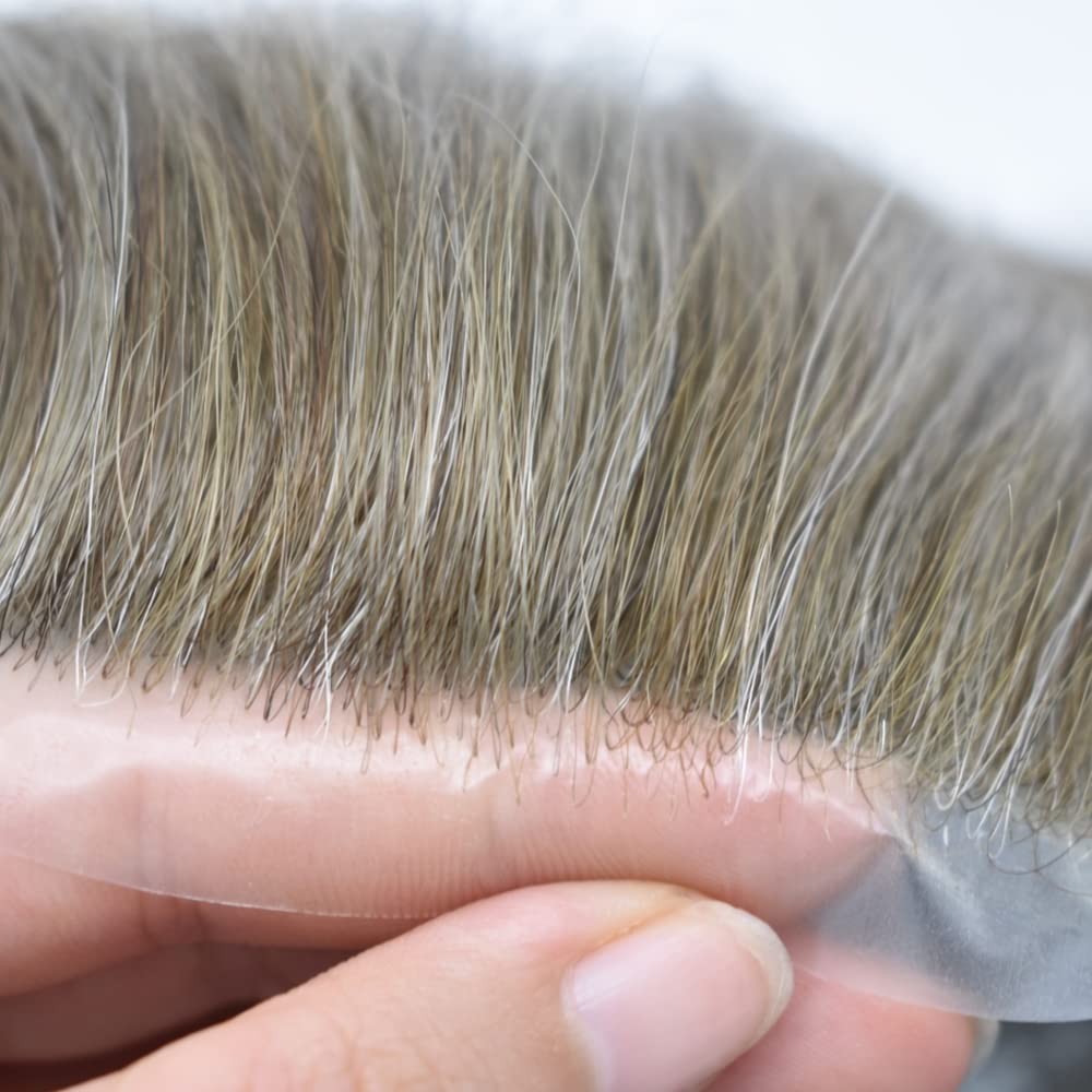 Mens Toupee Ultra Thin Skin Hair Replacement System Invisible V-Loop Hair Piece