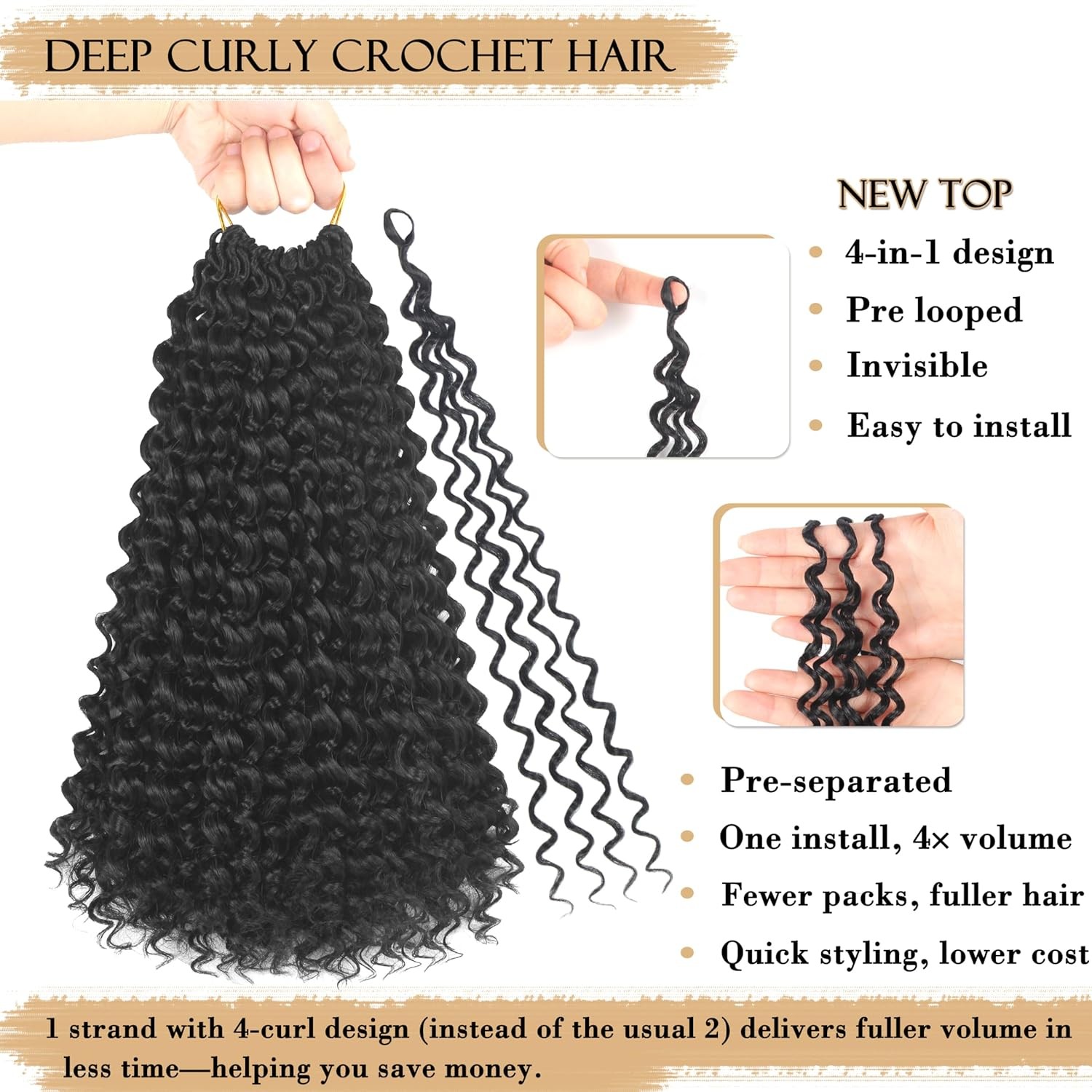 12 Inch Curly Crochet Hair for Black Women Upgraded 4-in-1 Design Pre Looped Gog