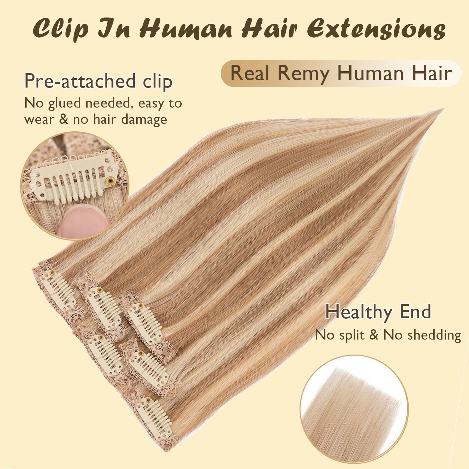 CLEARANCE 100% Human Hair Extensions 6 Pieces Clip In Real Remy Hair Straight US