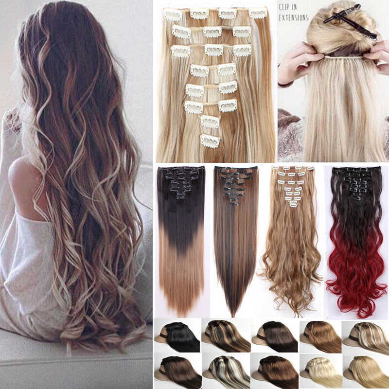 17 23 24 26 Inch Long Straight wavy as Remy Human Hair Piece Hair Extensions US