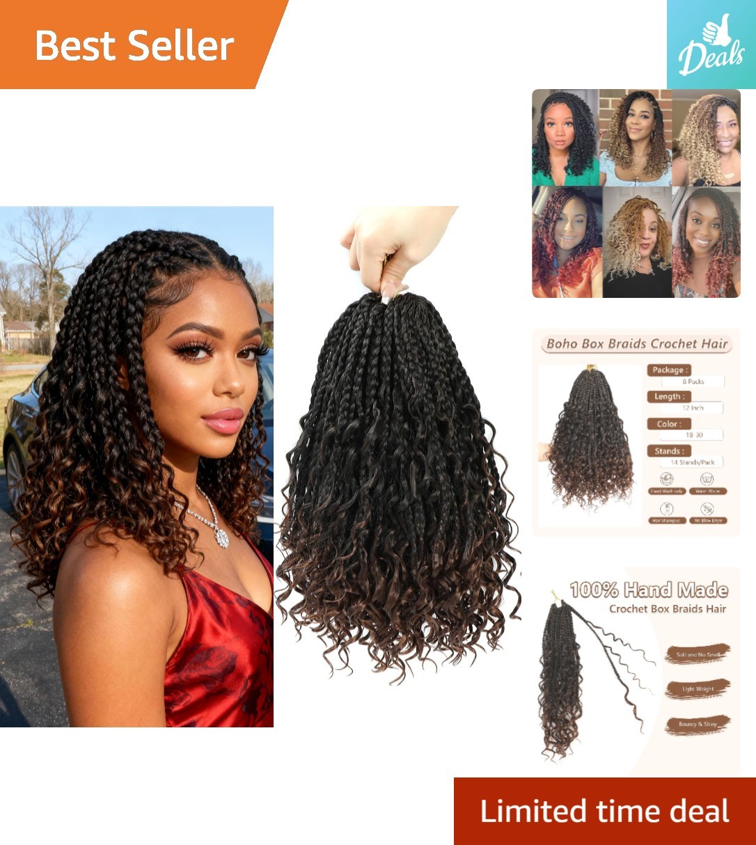 Pre-Looped 12 Inch Goddess Box Braids – 8 Packs Tangle-Free Hair for Black Women