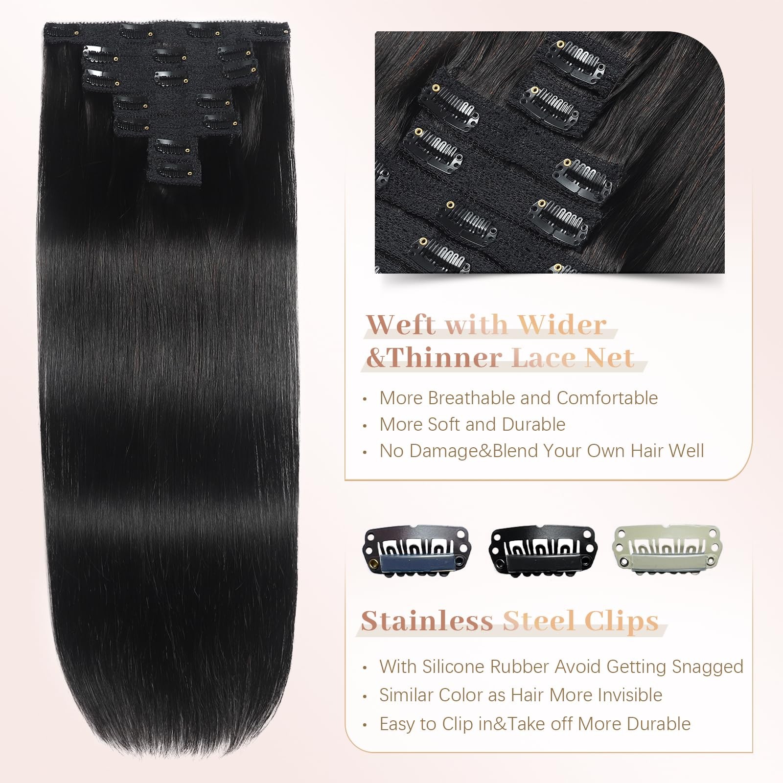 Sisily Clip In Hair Extensions Real Human Hair22 Inch 120G Natural Straight