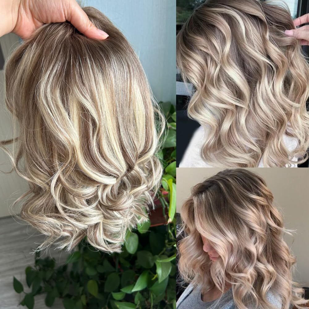 Short Blonde Highlight Curly Wavy Bob Human Hair 4X4 Lace Front Wigs for Women