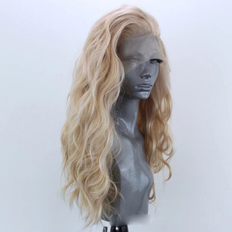 Curly Long Hair Front Lace Wig European and American Style Wig Head Cover Linen