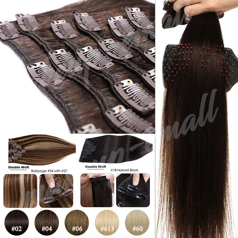 Luxury Thick Clip in Hair Extensions 100% Remy Human Hair Double Weft Full Head