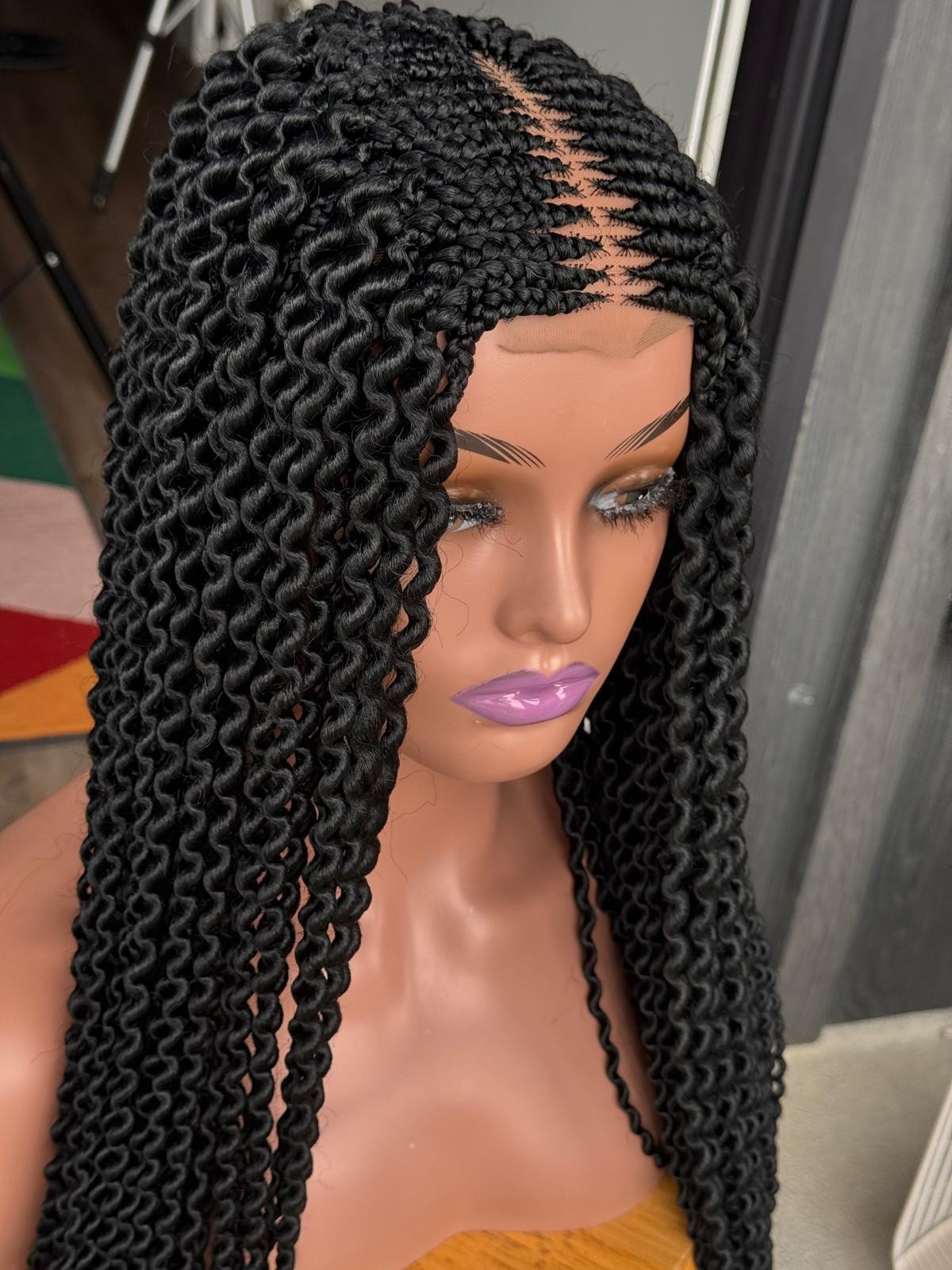 Goddess Boho Watermelon Braids Wig Curly Ends Black Lace Front Natural Scalp Wig