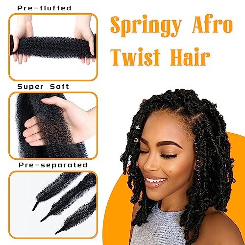 Springy Afro Twist Hair 30 Inch Pre Separated Spring 30 Inch(Pack of 3) Black