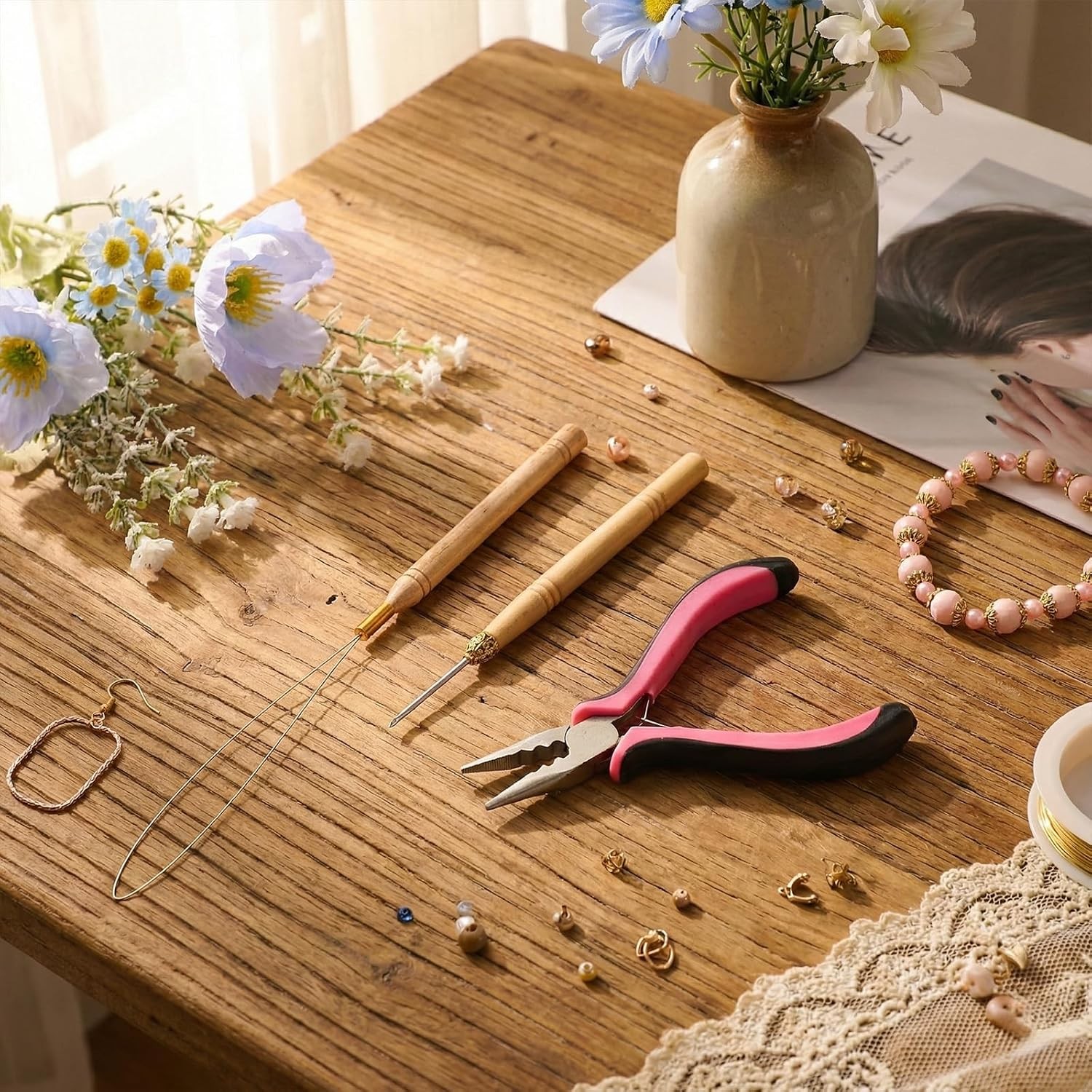 3 PCS Hair Extension Tools Kit, Microlinks Beads Pliers for Beads, Loop Needle