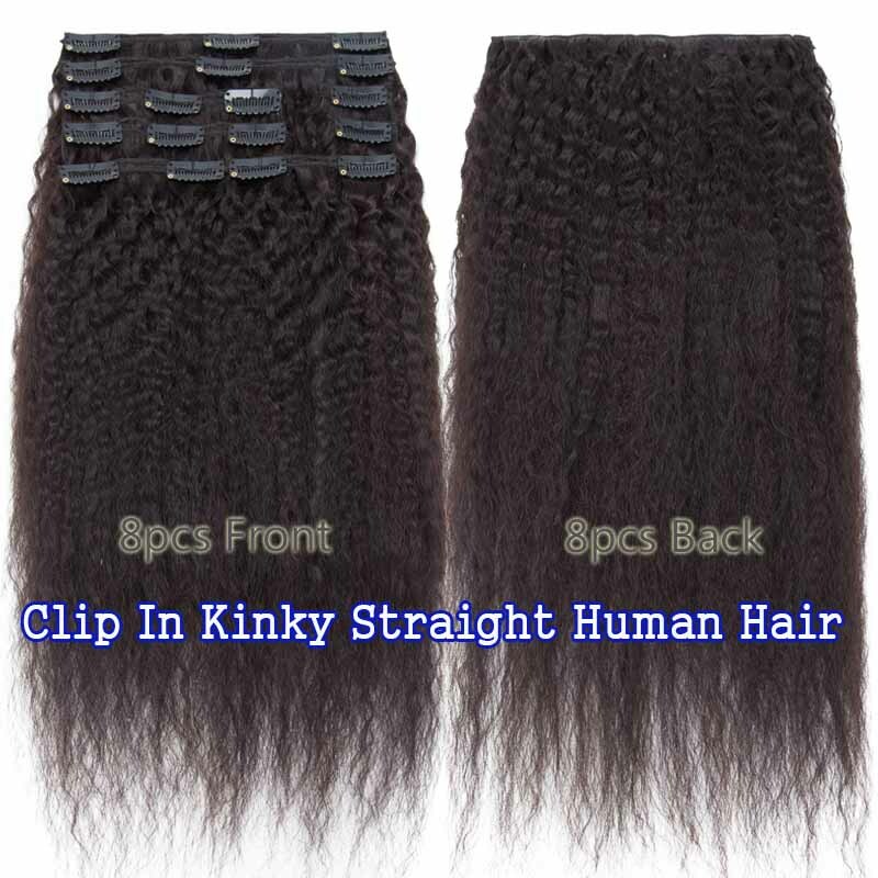 Yaki Straight Virgin Clip In Human Hair Extensions African Kinky Curly THICK 24″