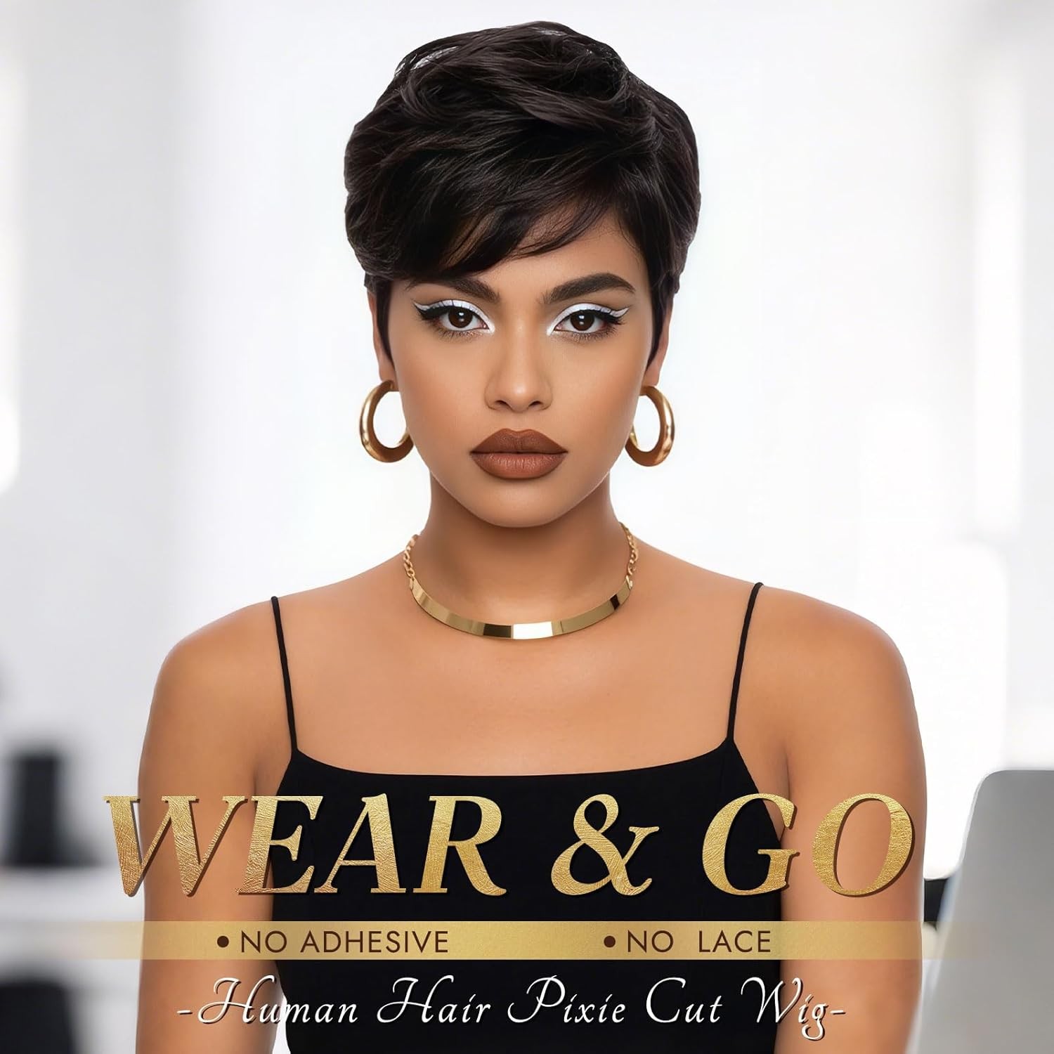 Pixie Cut Wig Synthetic Hair Short Wigs for Black Women with Bangs Natural Wig