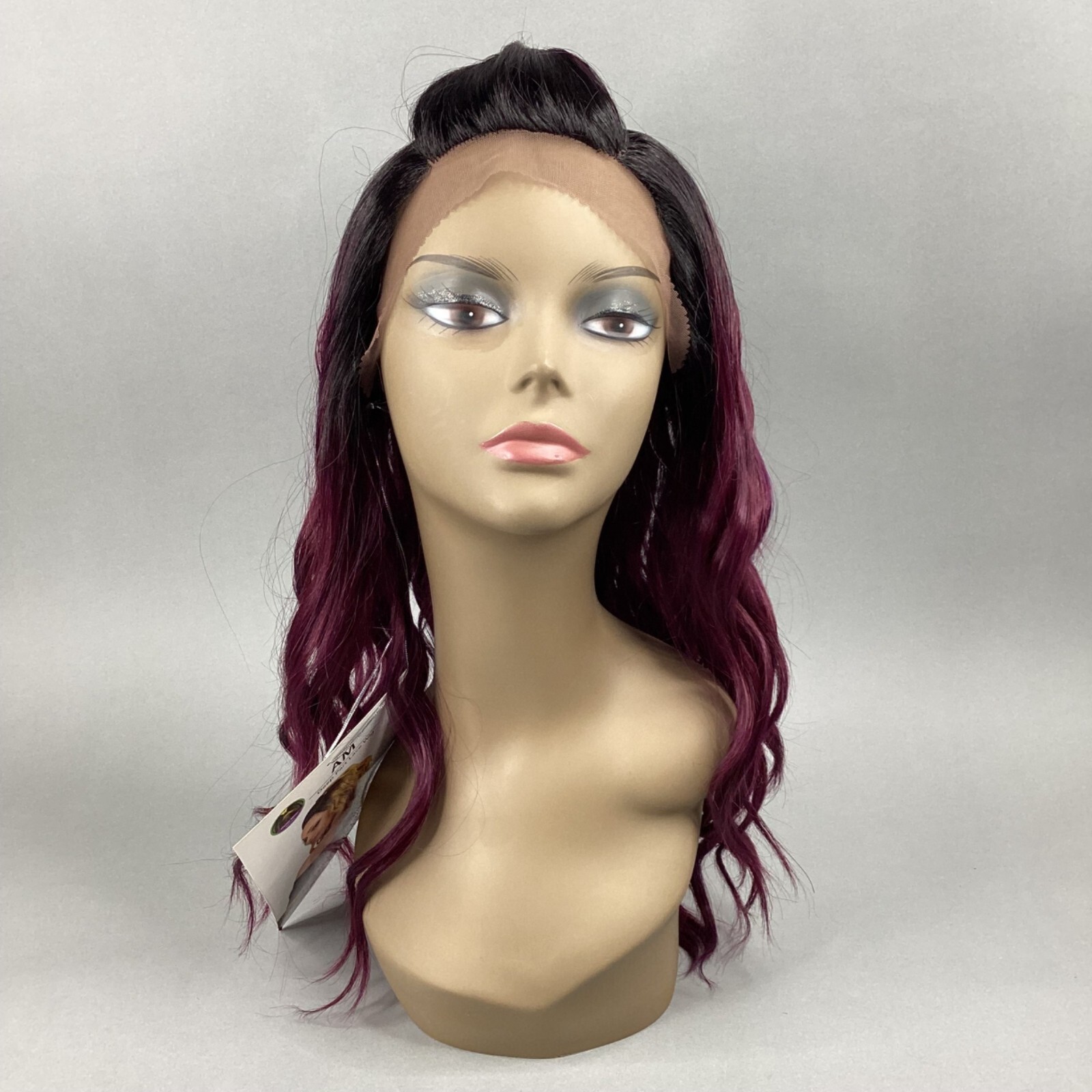 AM Deep Lace Front U-Part Ombre Burgundy Wig Top Pony Ponytail Synthetic