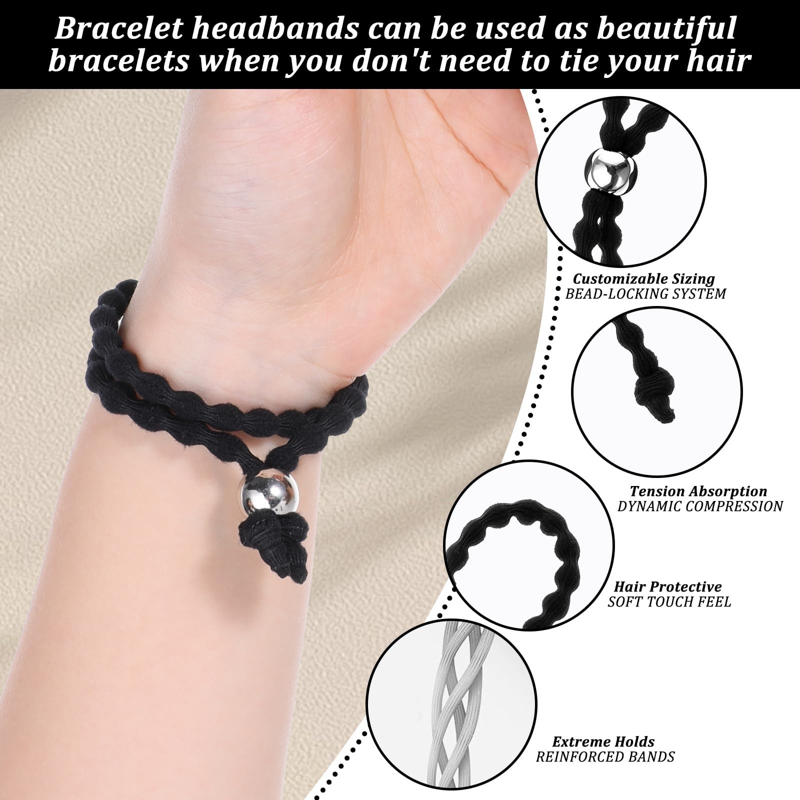 6 Pcs Adjustable Length Hair Ties for Thick Hair Afro Puff Black Women Girls,…