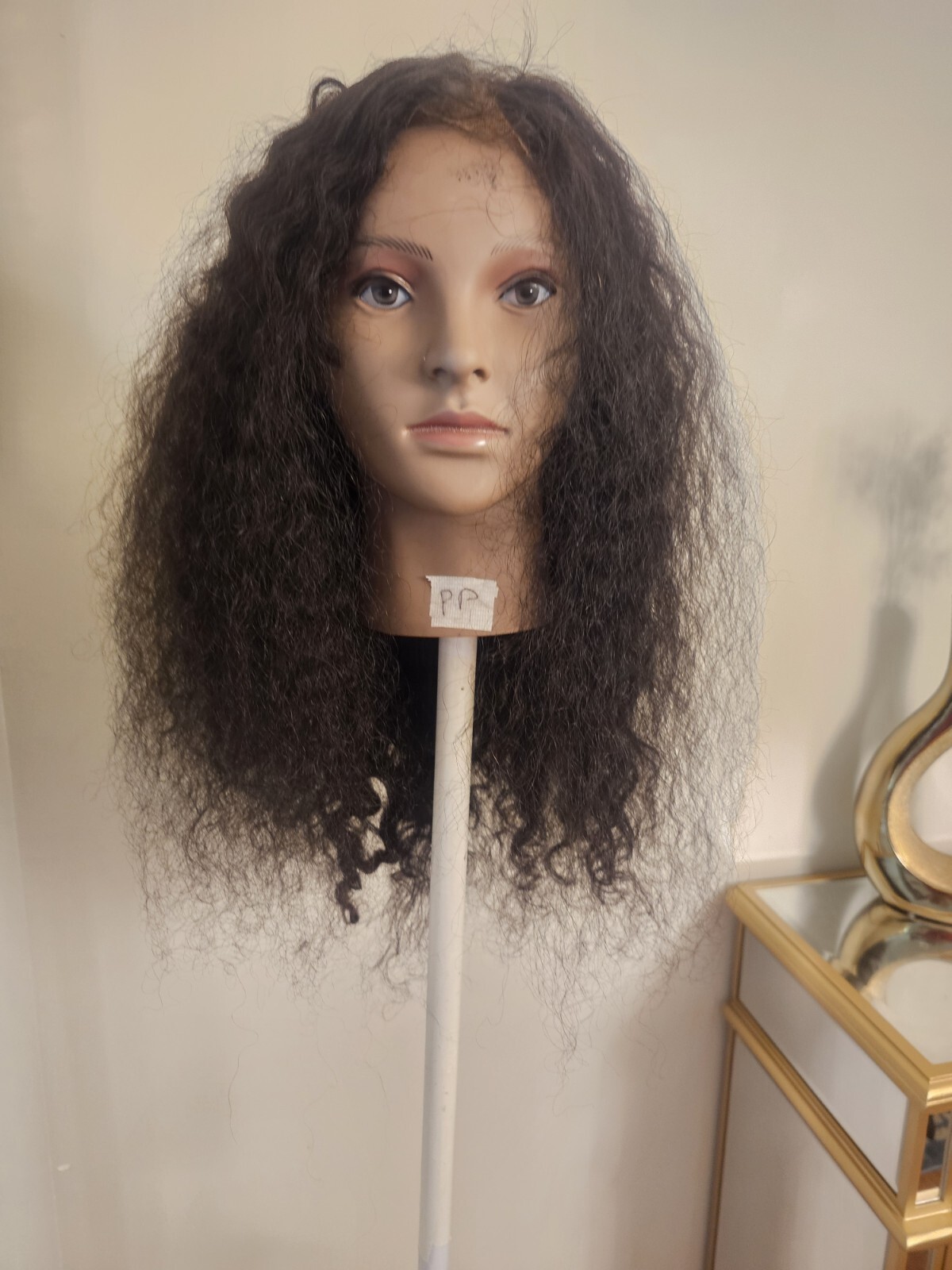 High Quality regular Top Black 20″ curly 150% Virgin Human Hair Lace Wig