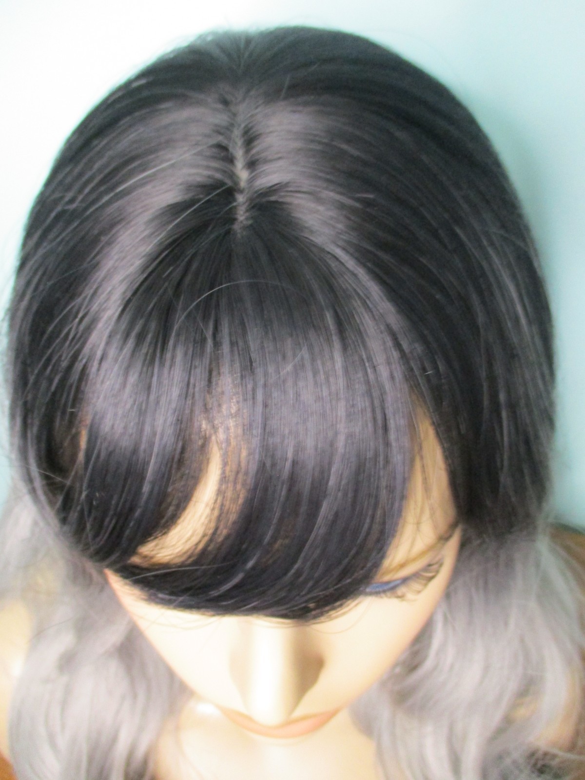 30″ violet gray and black ombre long wavy WIG – NEW – swept bangs